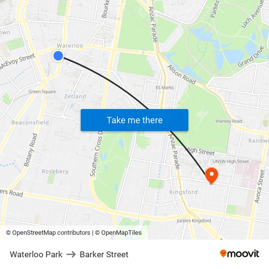 Waterloo Oval to Barker Street map