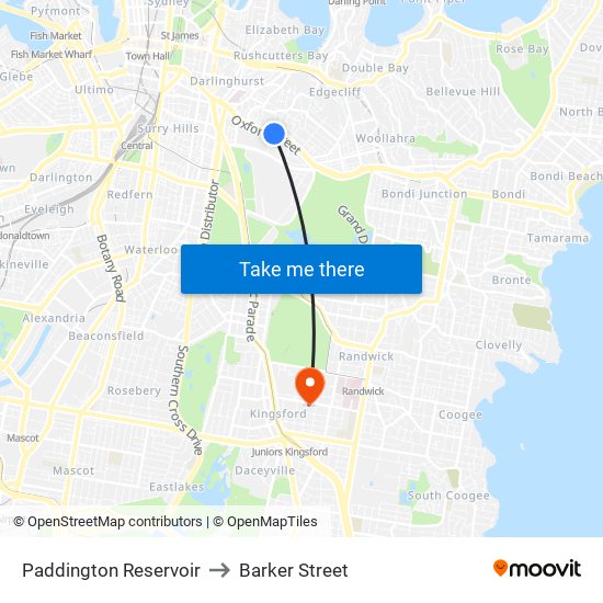 Paddington Reservoir to Barker Street map