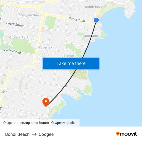 Bondi Beach to Coogee map