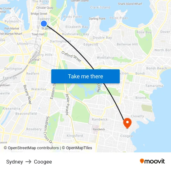 Sydney to Coogee map