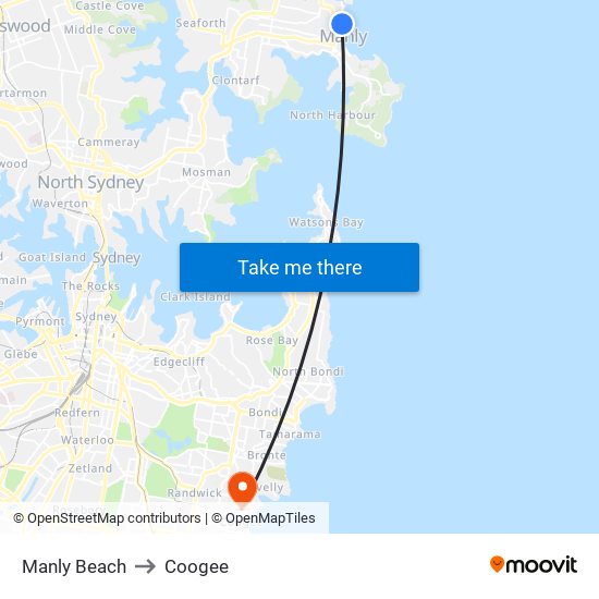 Manly Beach to Coogee map