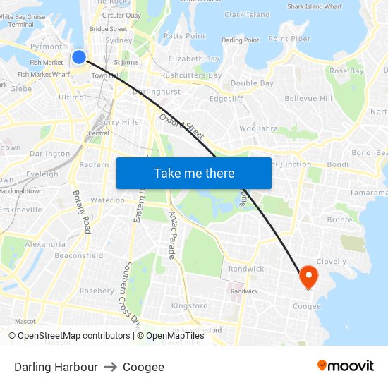 Darling Harbour to Coogee map