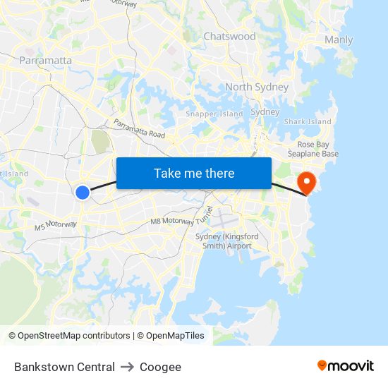 Bankstown Central to Coogee map