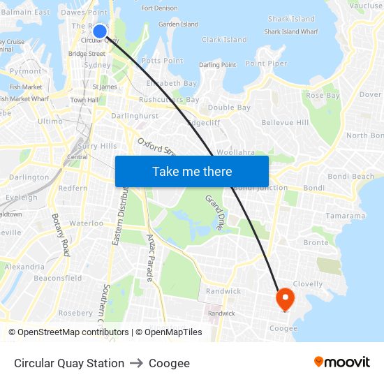 Circular Quay Station to Coogee map