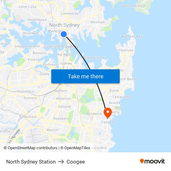 North Sydney Station to Coogee map