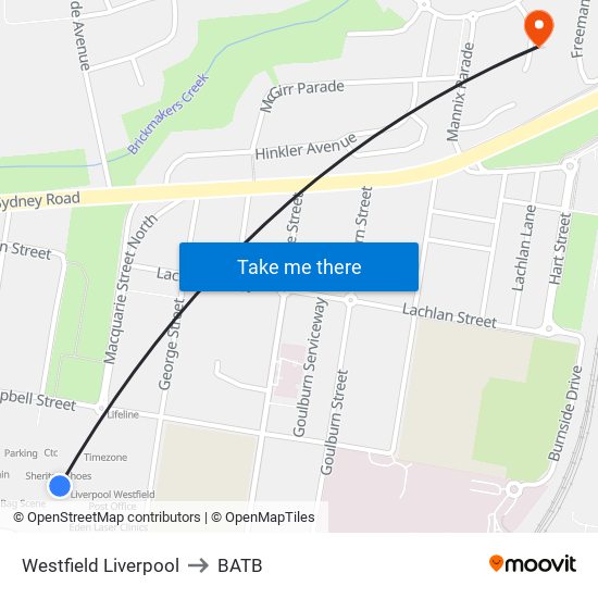 Westfield Liverpool to BATB map