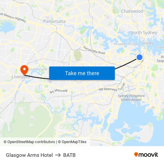 Glasgow Arms Hotel to BATB map
