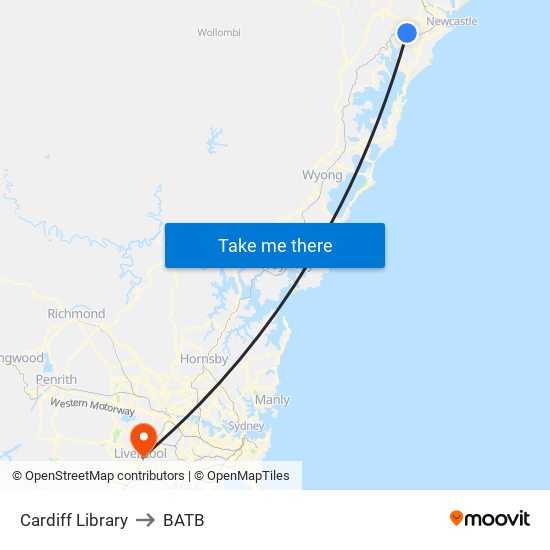 Cardiff Library to BATB map