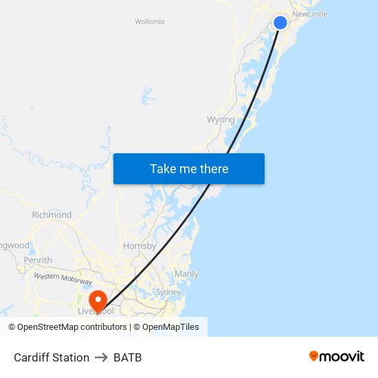 Cardiff Station to BATB map