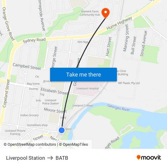Liverpool Station to BATB map