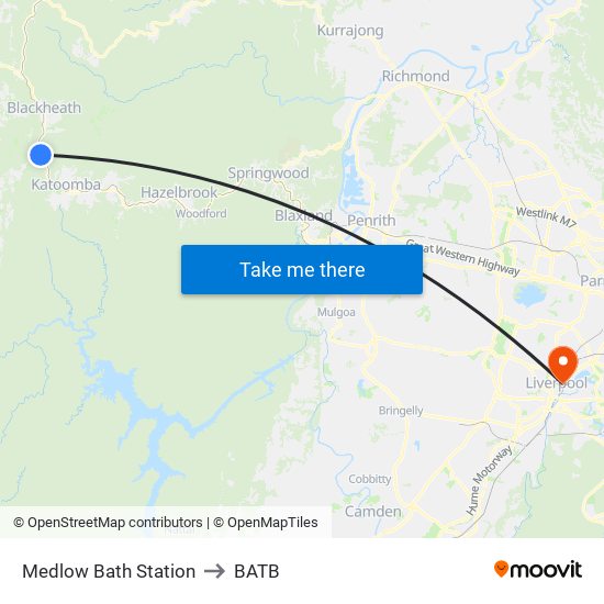 Medlow Bath Station to BATB map