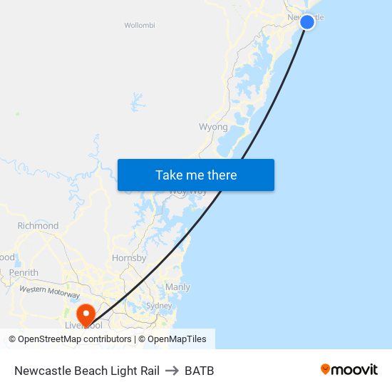 Newcastle Beach Light Rail to BATB map