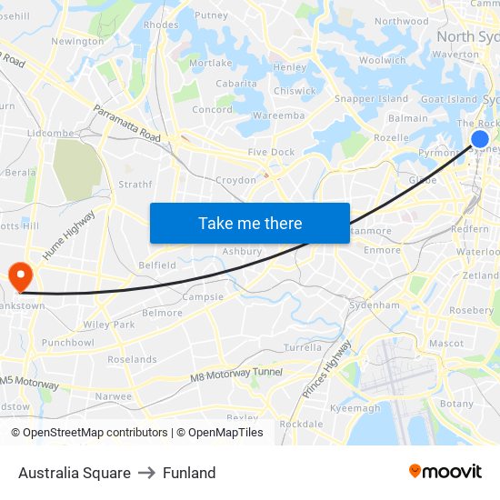 Australia Square to Funland map