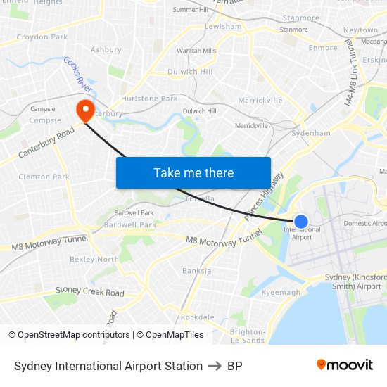 Sydney International Airport Station to BP map