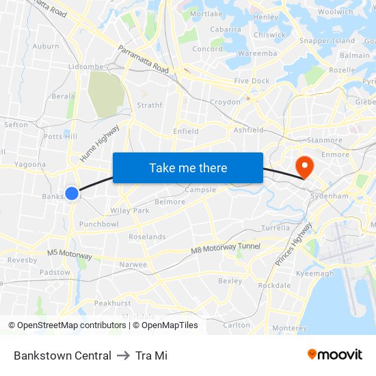 Bankstown Central to Tra Mi map