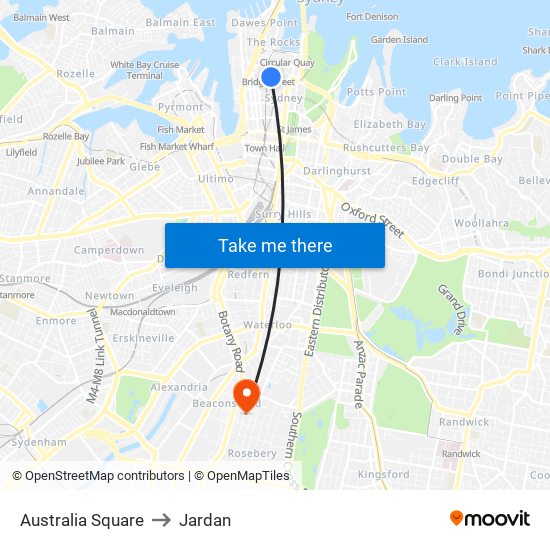 Australia Square to Jardan map