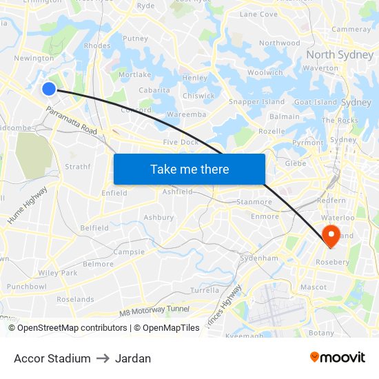 Stadium Australia to Jardan map