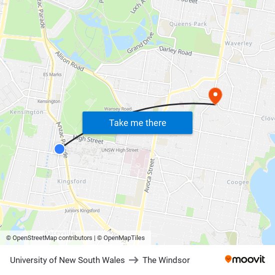 University Of New South Wales to The Windsor map
