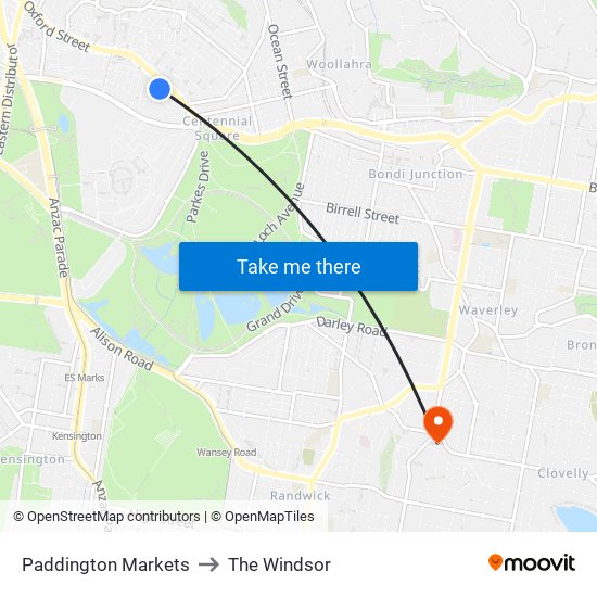 Paddington Markets to The Windsor map