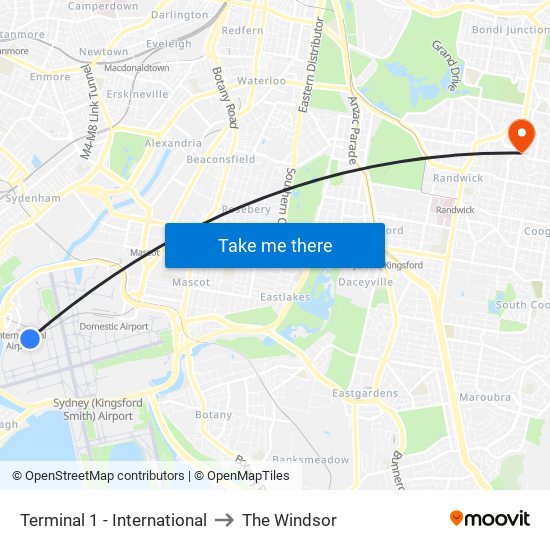 Terminal 1 to The Windsor map