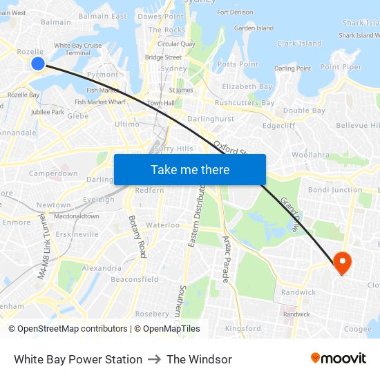 White Bay Power Station to The Windsor map