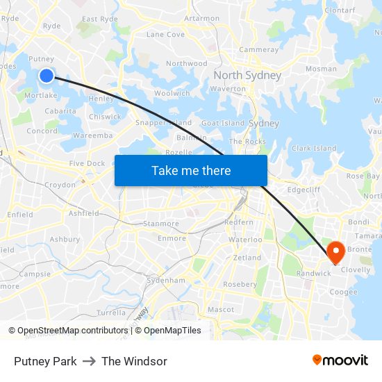 Putney Park to The Windsor map