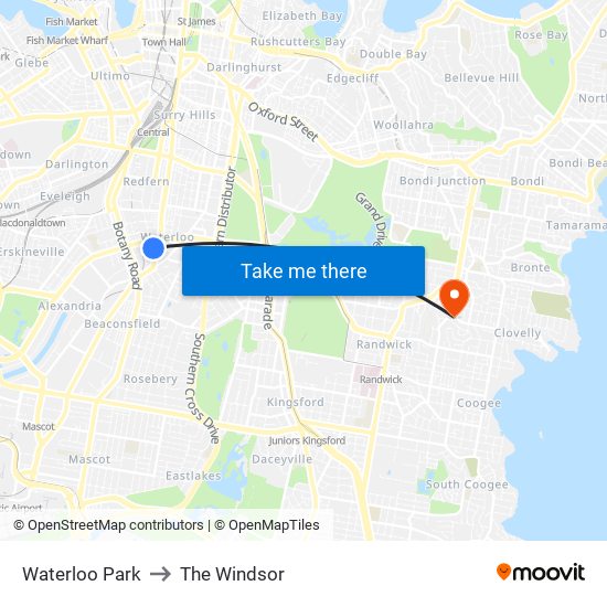 Waterloo Oval to The Windsor map