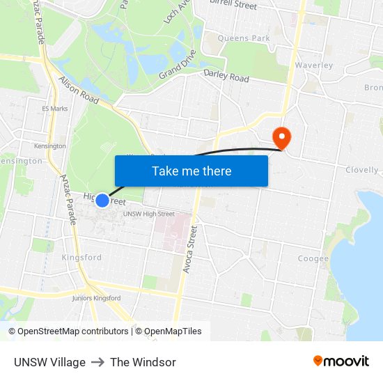Unsw Village to The Windsor map