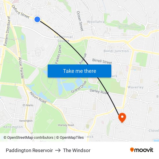 Paddington Reservoir to The Windsor map