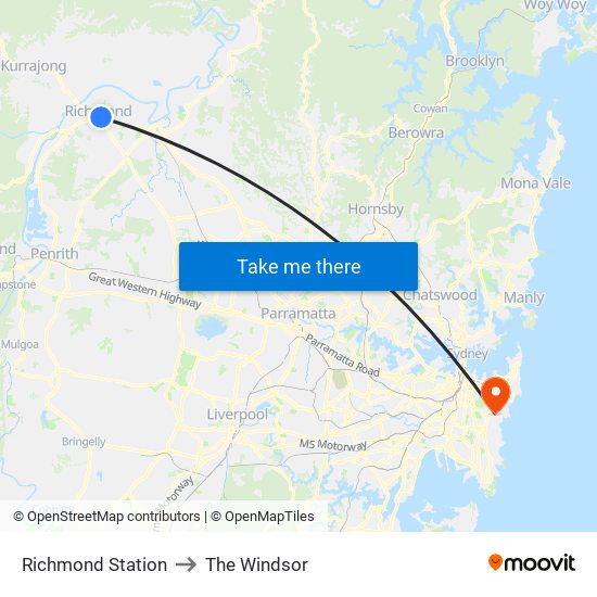 Richmond Station to The Windsor map