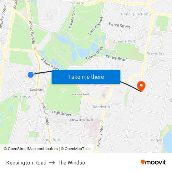 Kensington Road to The Windsor map