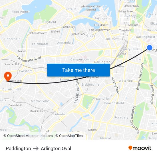 Paddington to Arlington Oval map