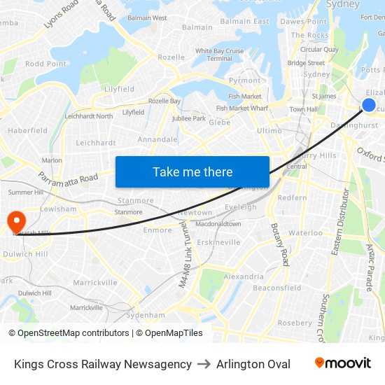 Kings Cross Railway Newsagency to Arlington Oval map
