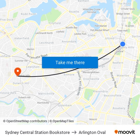 Sydney Central Station Bookstore to Arlington Oval map