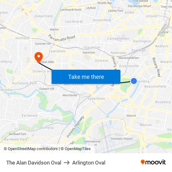 The Alan Davidson Oval to Arlington Oval map