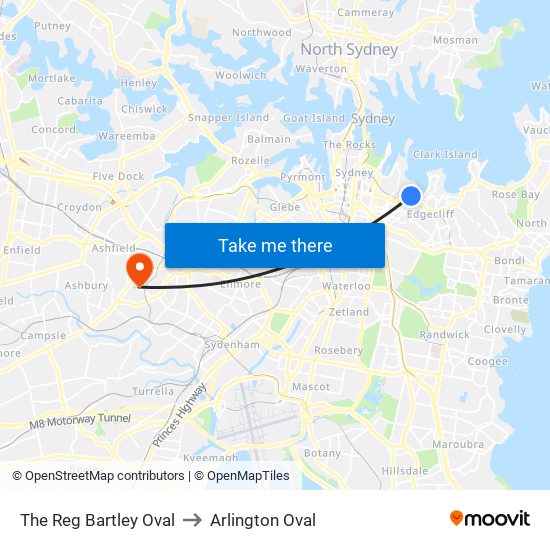 The Reg Bartley Oval to Arlington Oval map