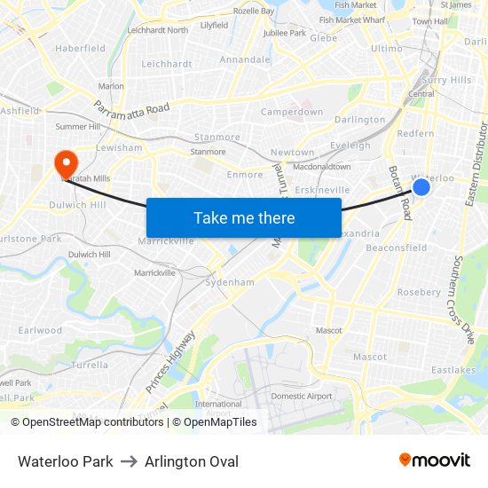 Waterloo Oval to Arlington Oval map