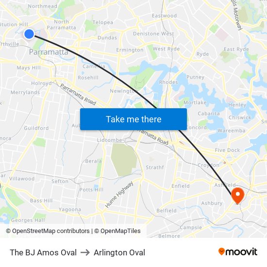 The Bj Amos Oval to Arlington Oval map