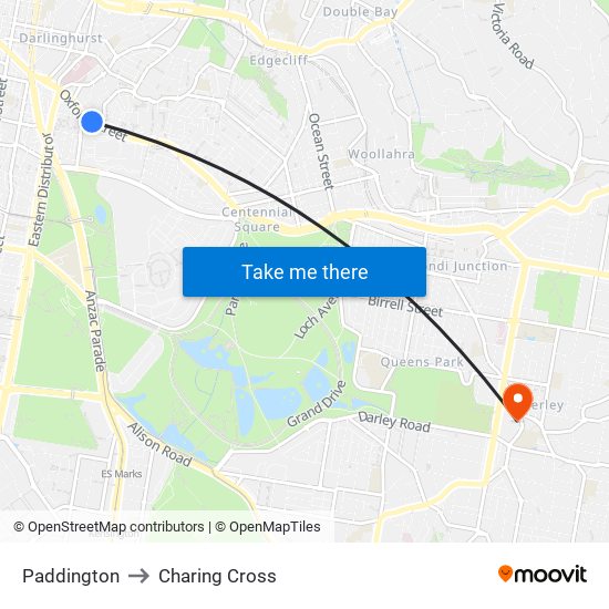 Paddington to Charing Cross map