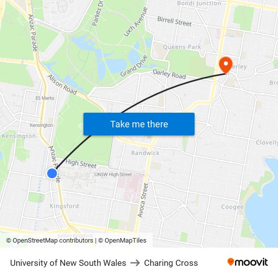 University Of New South Wales to Charing Cross map