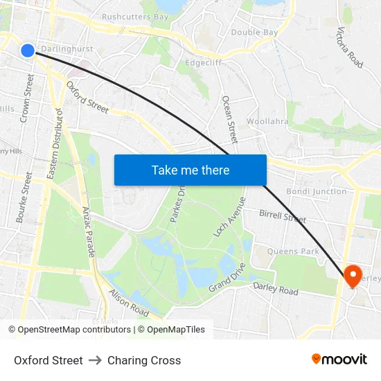 Oxford Street to Charing Cross map