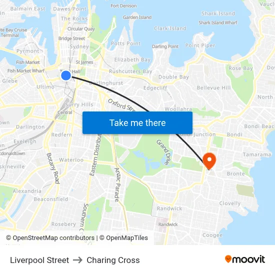 Liverpool Street to Charing Cross map