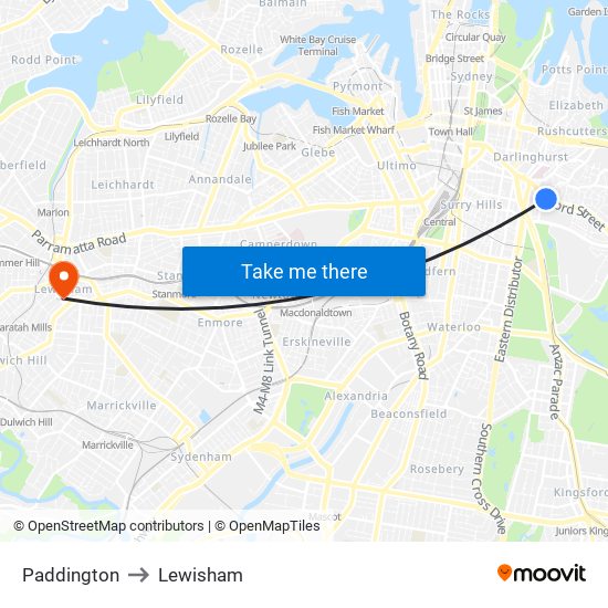 Paddington to Lewisham map