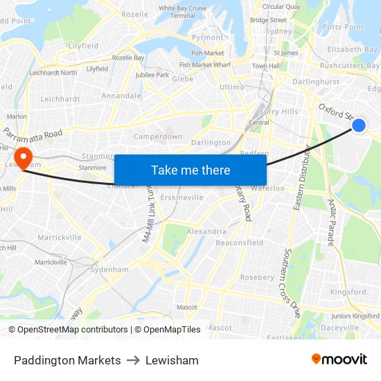 Paddington Markets to Lewisham map