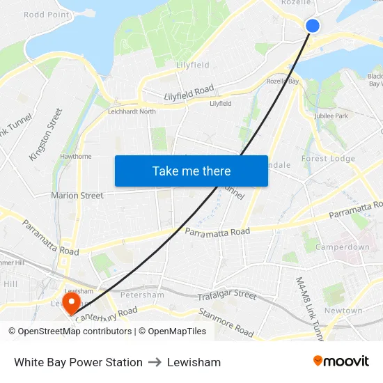 White Bay Power Station to Lewisham map