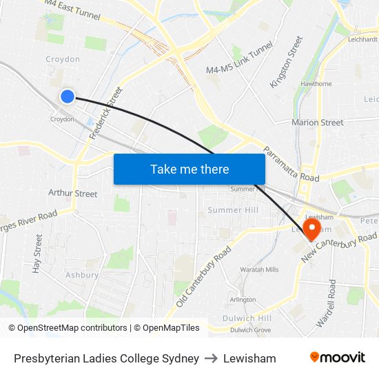 Presbyterian Ladies College Sydney to Lewisham map