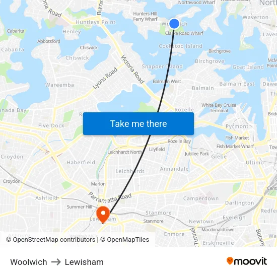 Woolwich to Lewisham map