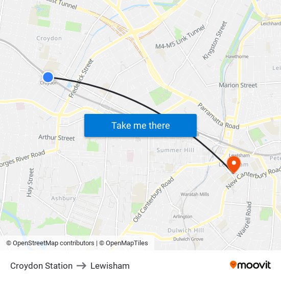 Croydon Station to Lewisham map