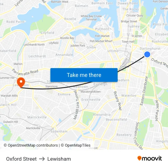 Oxford Street to Lewisham map