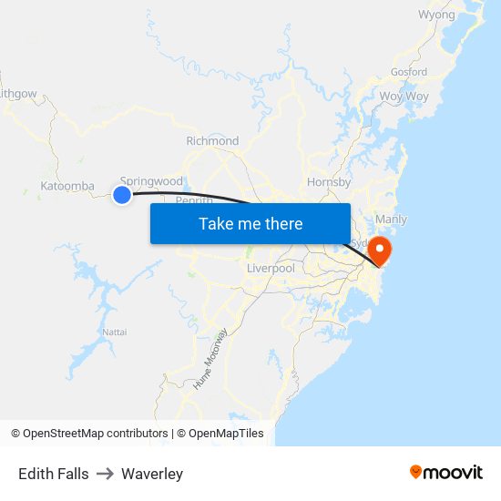 Edith Falls to Waverley map